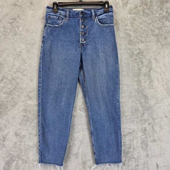 Abercrombie & Fitch Mom Jeans Womens 27 4S High Rise Button Fly Cropped Raw Hem - Picture 1 of 11